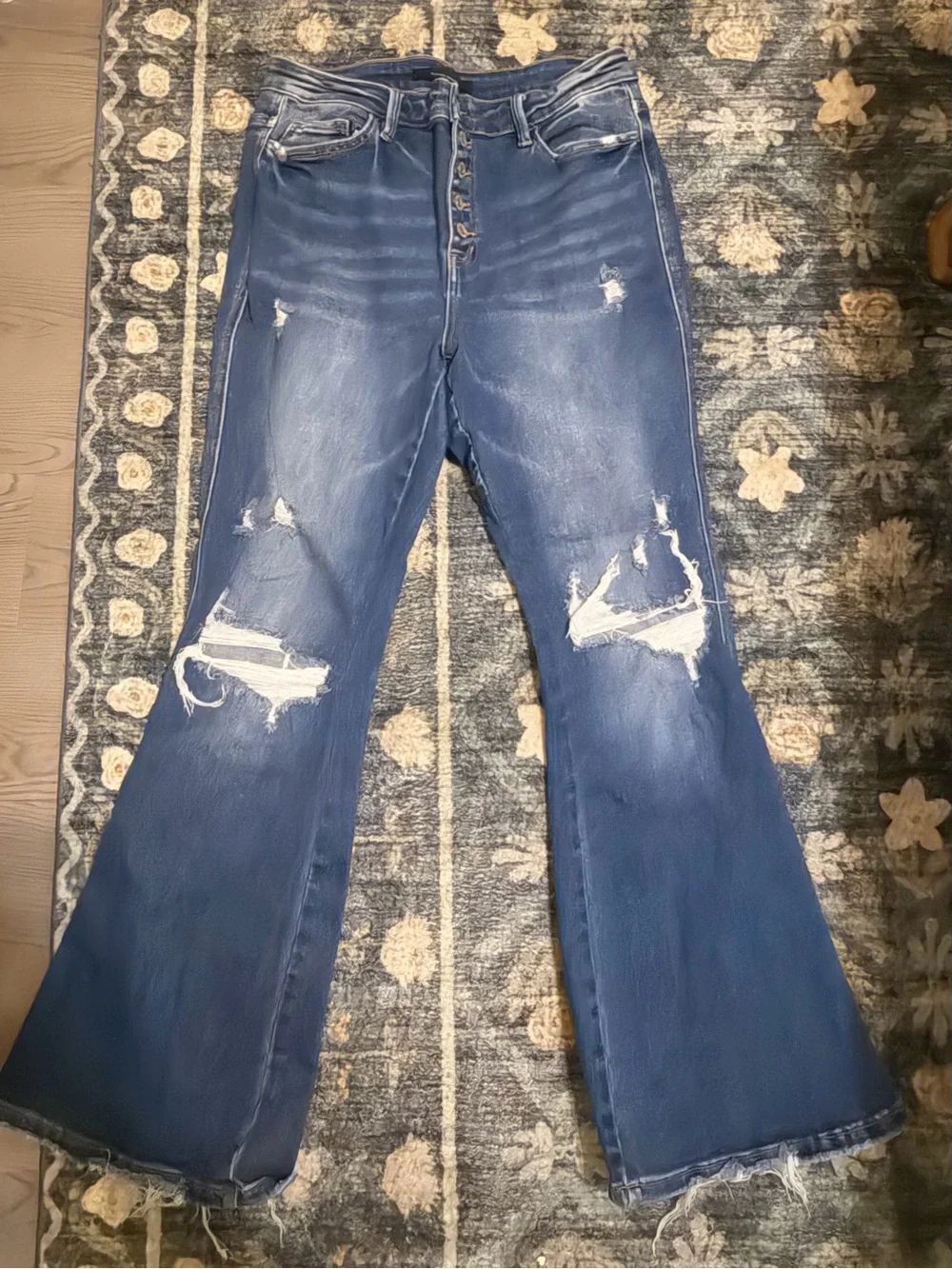 Buckle Women’s Distressed High-Rise Flare Jeans - Blue